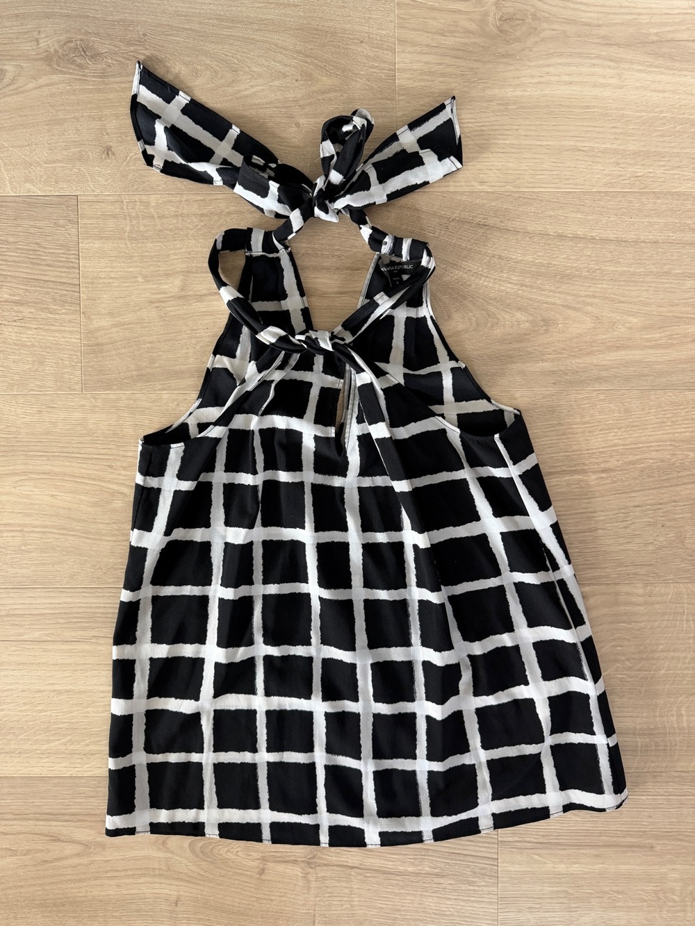 Banana Republic Black & White Grid Bow Halter Blouse Top - Sz Small Petite